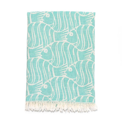 Fun Fish Double Layer Turkish Towel - Light Jade