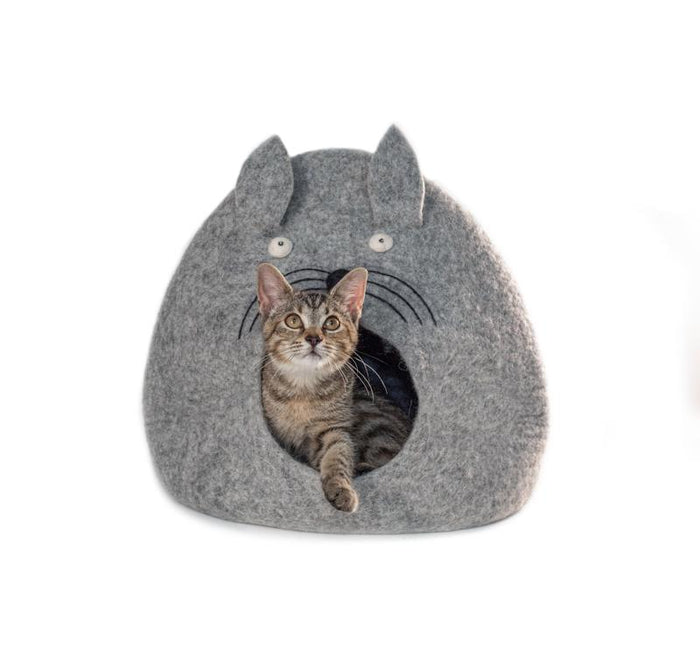 Fancy Gourd Cat Cave from Nepal - Pale Heather Grey