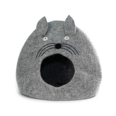Grey Felt Kitty Face Cat Cave from Nepal
