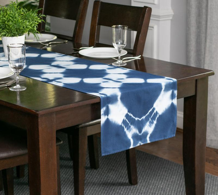 Hand Dyed Shibori Table Runner - Blue Diamond