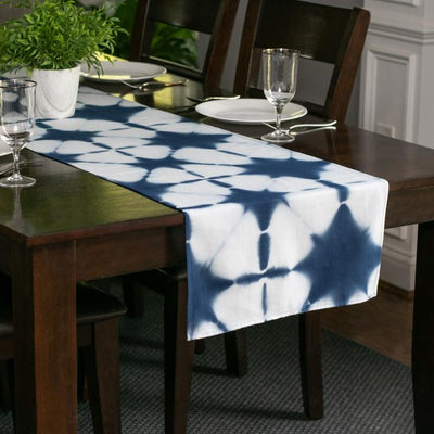Hand Dyed Shibori Table Runner - Blue Star
