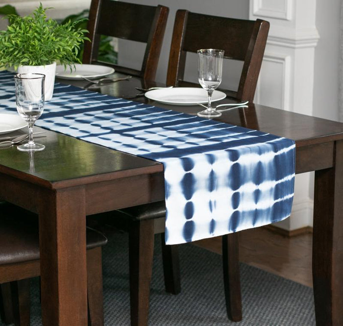 Hand Dyed Shibori Table Runner - Bubble Patches
