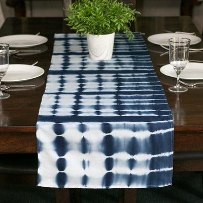 Hand Dyed Shibori Table Runner - Bubble Patches