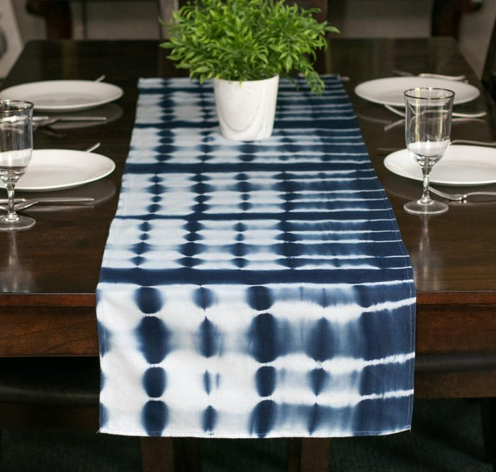 Hand Dyed Shibori Table Runner - Bubble Patches
