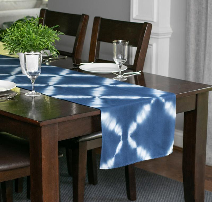Hand Dyed Shibori Table Runner - Criss Cross