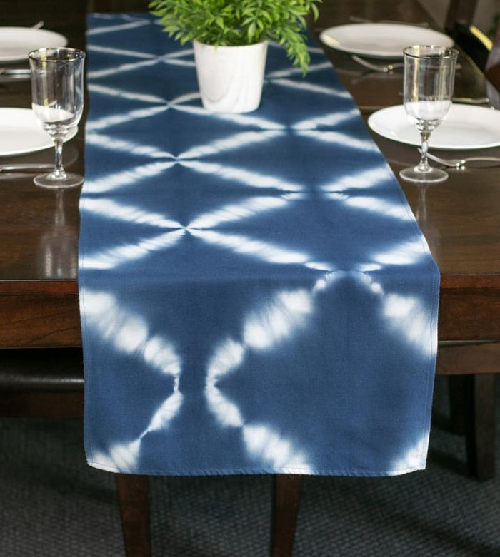Hand Dyed Shibori Table Runner - Criss Cross
