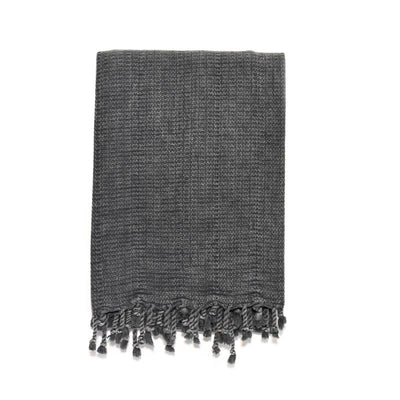 Heavy Stone-washed Chain-stitch Turkish Towel/Throw - Charcoal