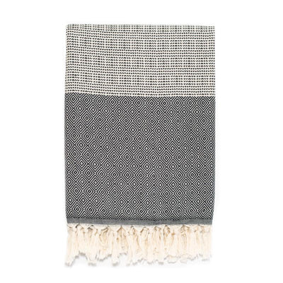 Heavyweight Elmas Pattern Turkish Towel - Black
