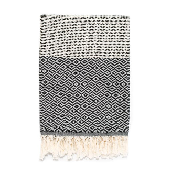 Heavyweight Elmas Pattern Turkish Towel - Black