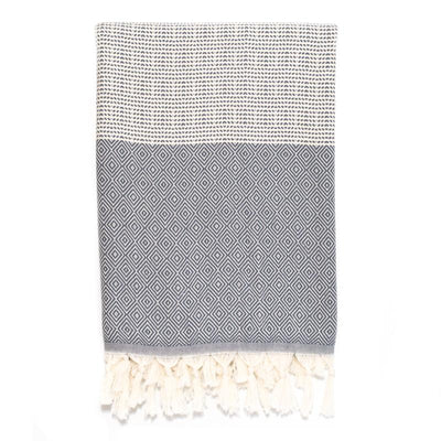 Heavyweight Elmas Pattern Turkish Towel - Light Grey
