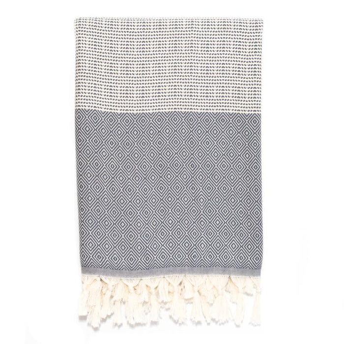 Heavyweight Elmas Pattern Turkish Towel - Light Grey