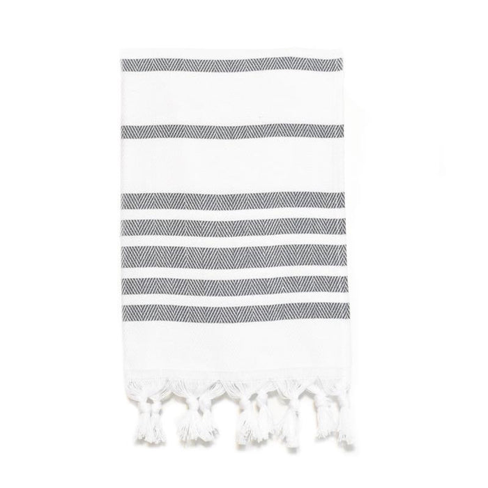 Herringbone Striped Turkish Hand Towel - Dark Grey