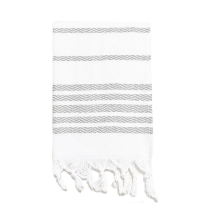 Herringbone Striped Turkish Hand Towel - Light Grey