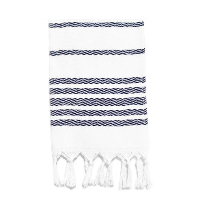 Herringbone Striped Turkish Hand Towel - Navy