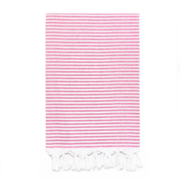 Lightweight Candy Striped Turkish Towel - Fuschia