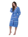 Lightweight Traditional Turkish Towel Striped Robe - Azure (S/M)