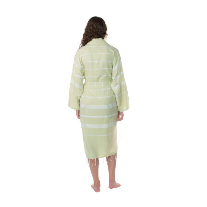 Lightweight Turkish Towel Striped Robe - Sage (S/M)