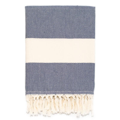 Luxury Herringbone Turkish Towel - Navy