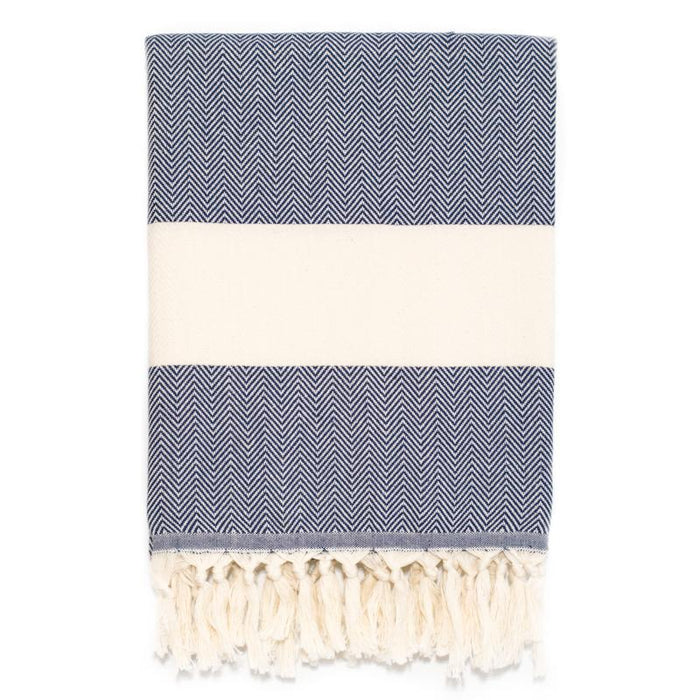 Luxury Herringbone Turkish Towel - Navy