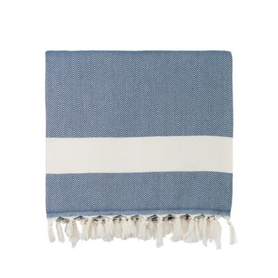 Luxury Herringbone Woven Turkish Throw - Dark Blue 