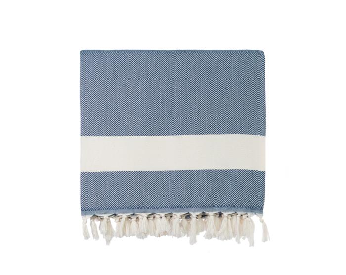 Luxury Herringbone Woven Turkish Throw - Dark Blue 