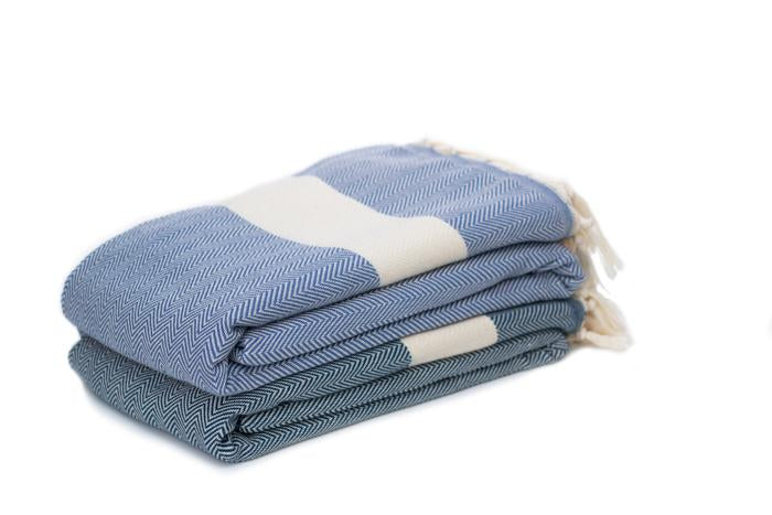 Luxury Herringbone Woven Turkish Throw - Royal Blue