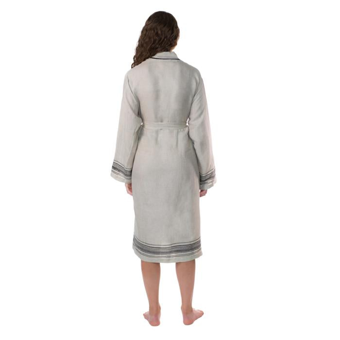Luxury Turkish Linen Bathrobe - Natural with Black Trim