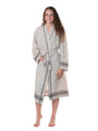 Luxury Turkish Linen Bathrobe - Natural with Black Trim