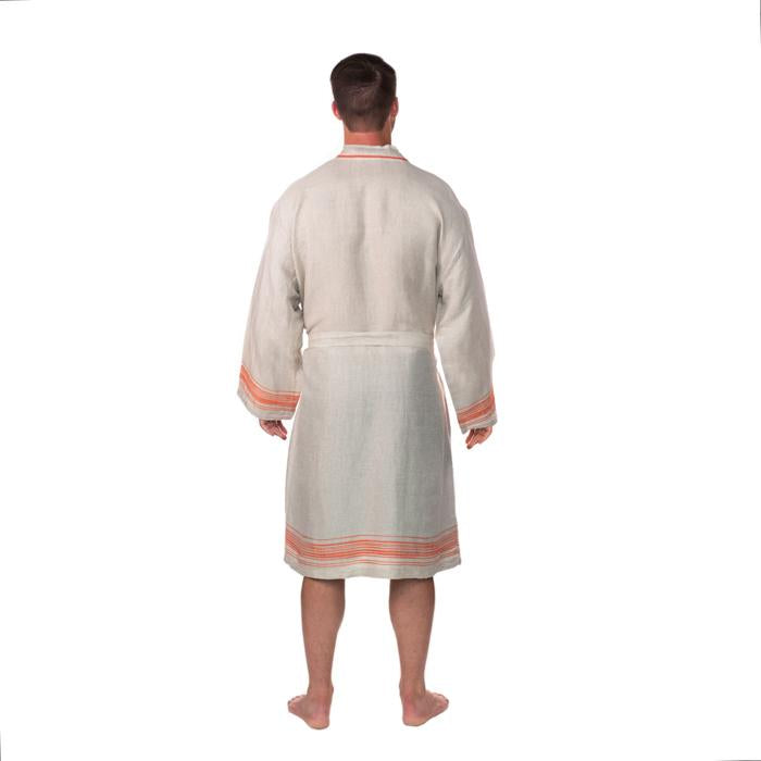 Luxury Turkish Linen Bathrobe - Natural with Orange trim