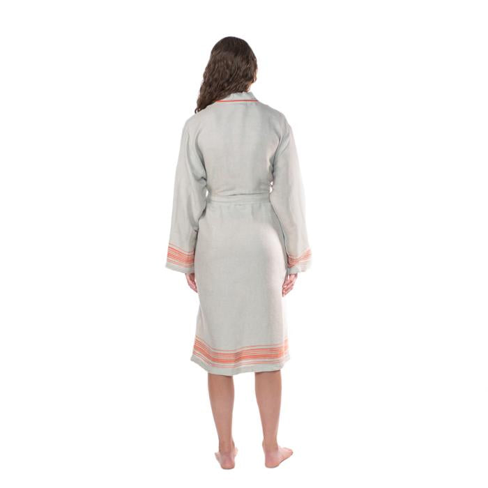 Luxury Turkish Linen Bathrobe - Natural with Orange trim