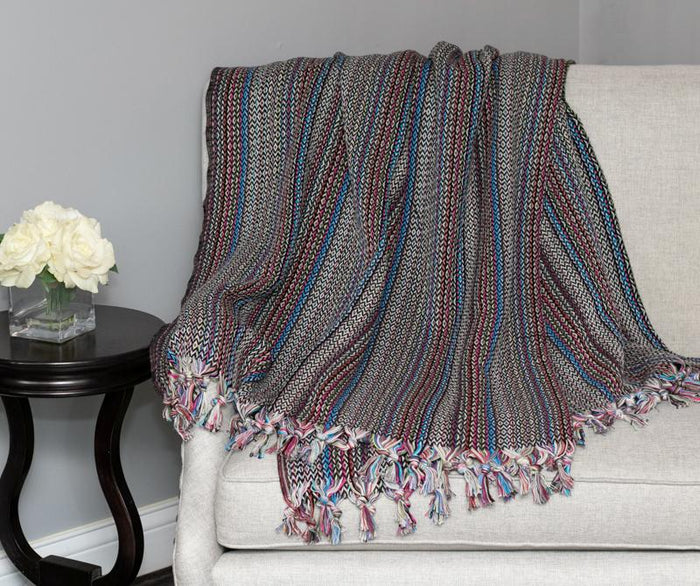 Multi-Colored Woven Turkish Throw - Dark