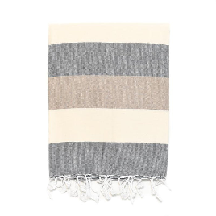 Rugby Striped Turkish Bath Towel - Beige/Grey/Tan