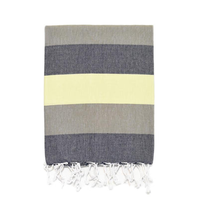 Rugby Striped Turkish Bath Towel - Navy/Brown/Chartreuse