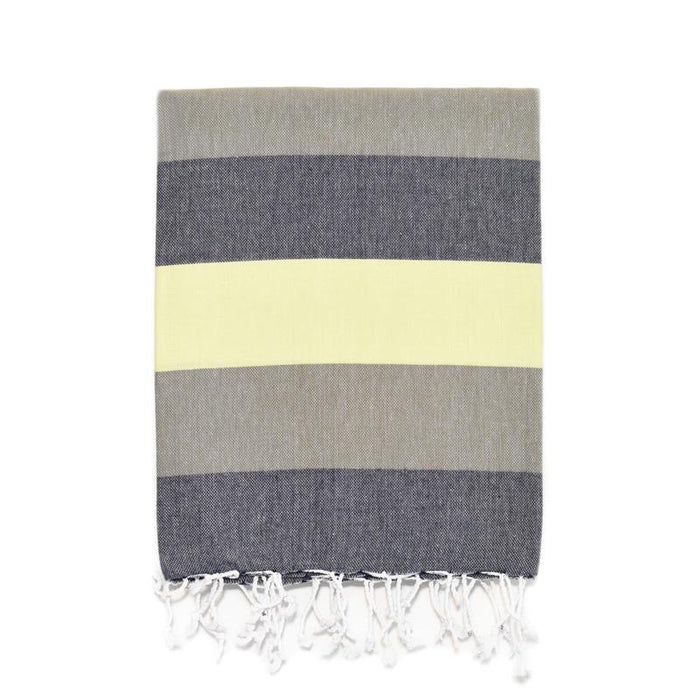 Rugby Striped Turkish Bath Towel - Navy/Brown/Chartreuse