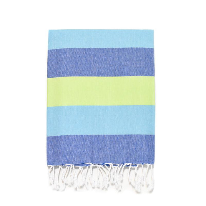 Rugby Striped Turkish Bath Towel - Turquoise/Blue/Lime