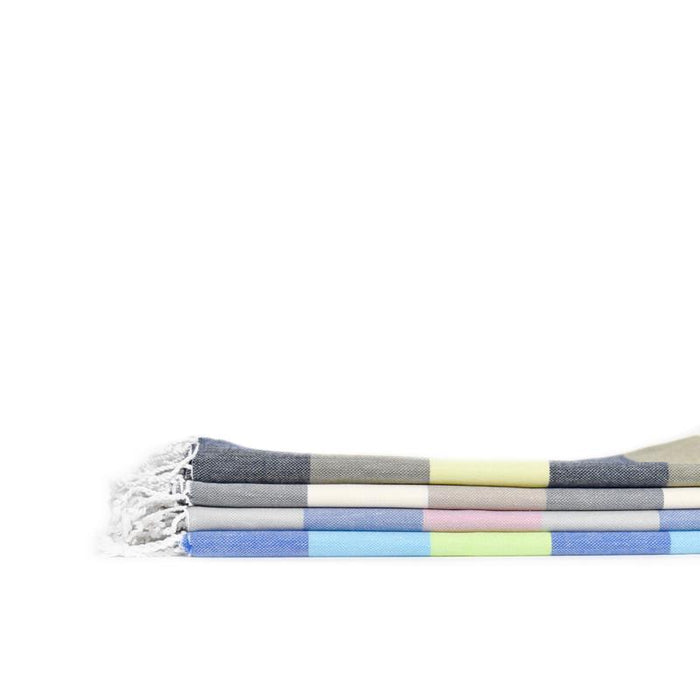 Rugby Striped Turkish Bath Towel - Turquoise/Blue/Lime