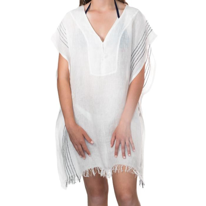 Simple Linen Cover-up from Turkey - Cream with Black