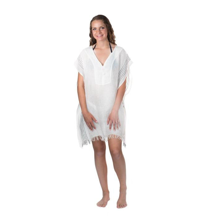 Simple Linen Cover-up from Turkey - Cream with Black