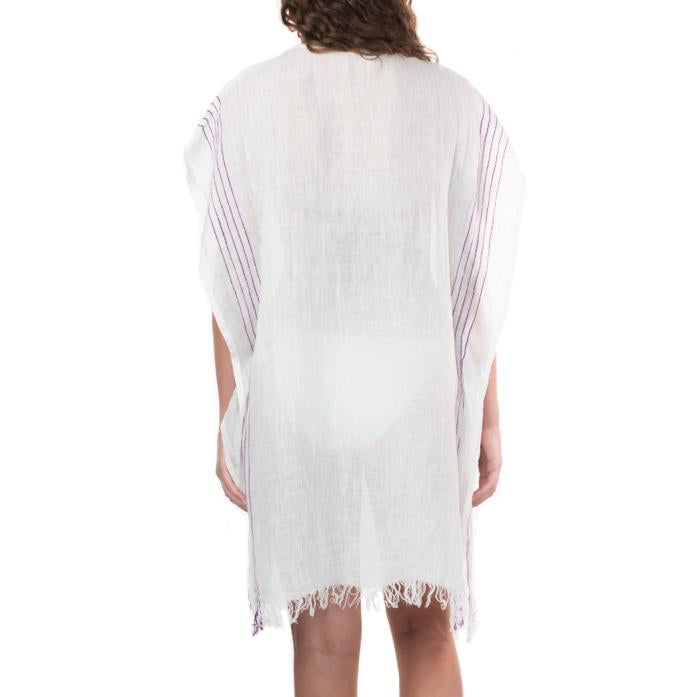 Simple Linen Cover-up from Turkey - Cream with Purple