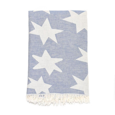 Star Print Double Layer Turkish Towel - Denim