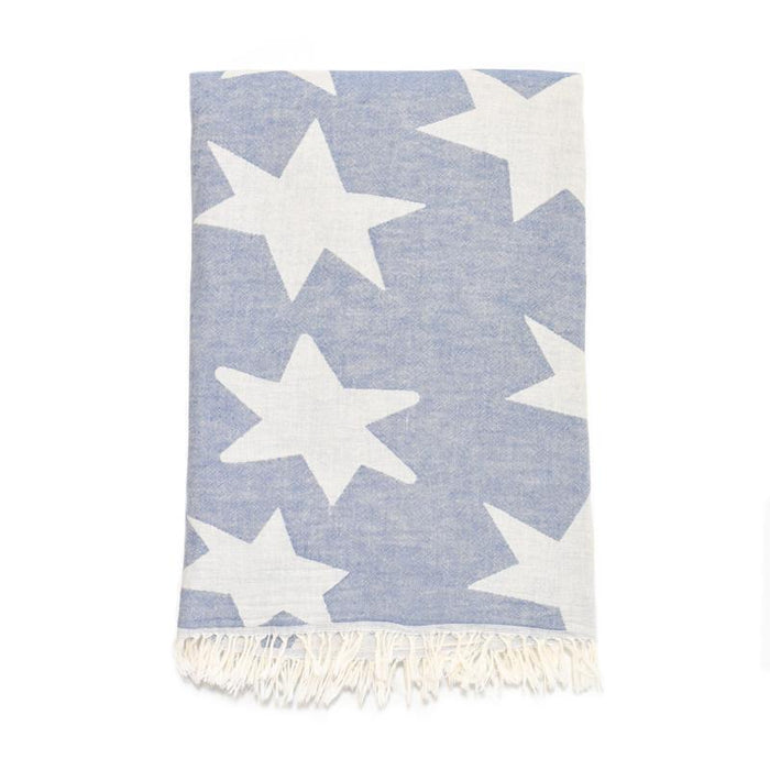 Star Print Double Layer Turkish Towel - Denim