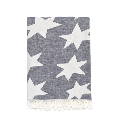 Star Print Double Layer Turkish Towel - Navy