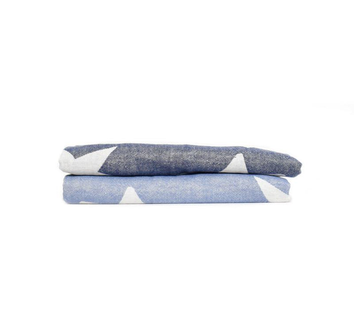 Star Print Double Layer Turkish Towel - Denim