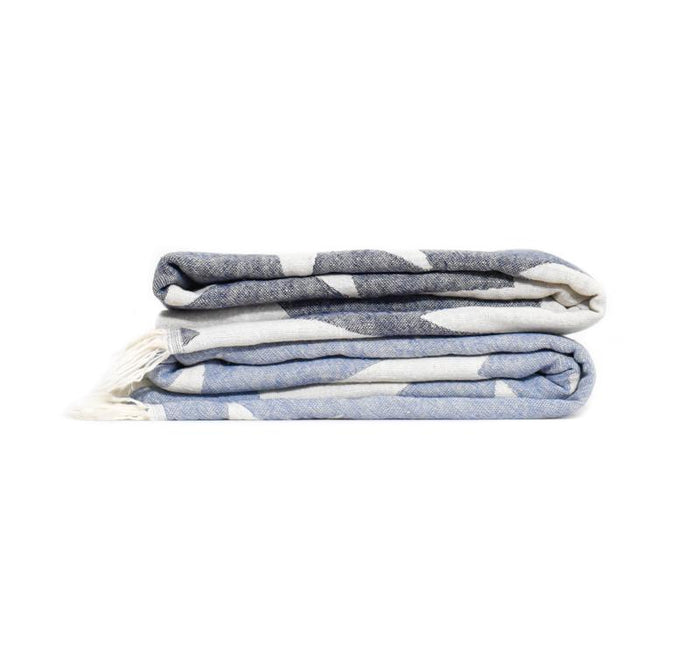 Star Print Double Layer Turkish Towel - Denim