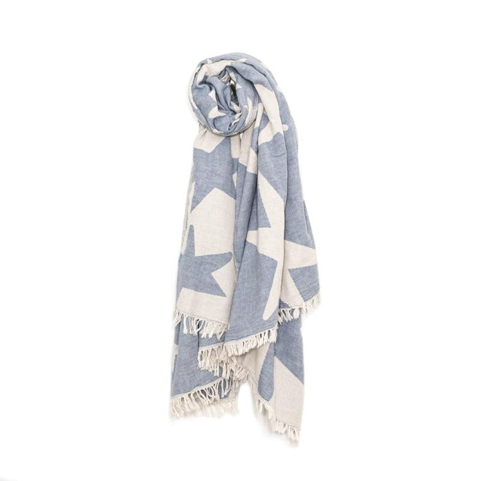 Star Print Double Layer Turkish Towel - Navy