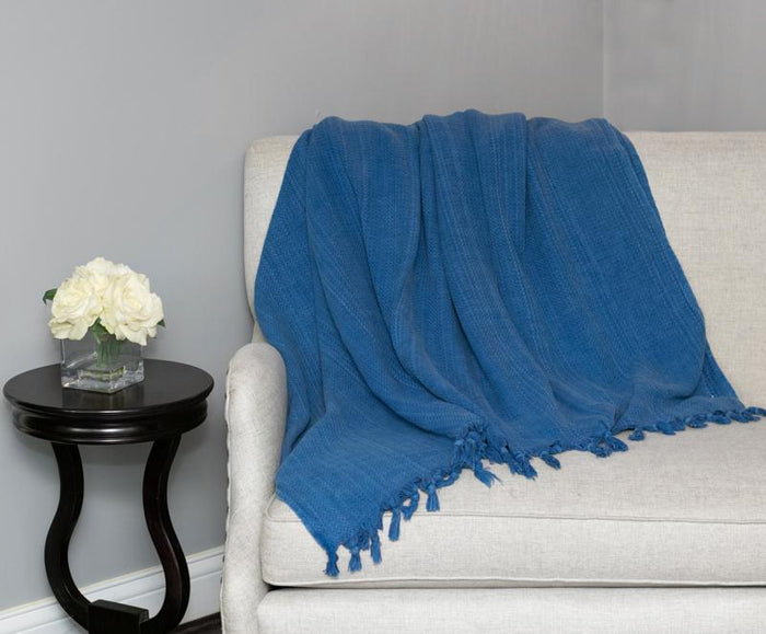 Stonewashed Chainstitch Cotton Turkish Throw - Indigo