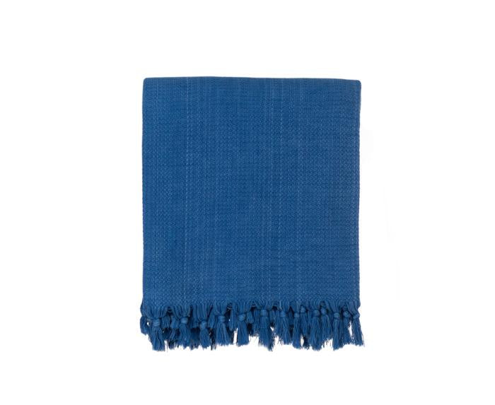 Stonewashed Chainstitch Cotton Turkish Throw - Indigo 