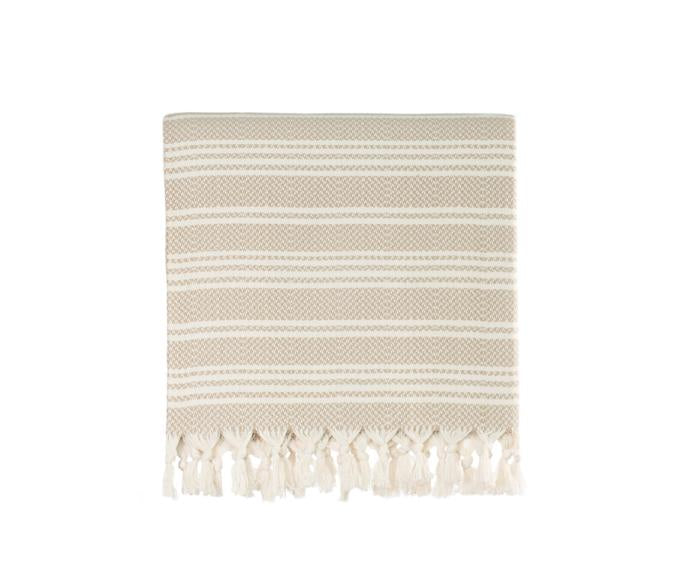 Striped Woven Turkish Throw - Beige with Cream 
