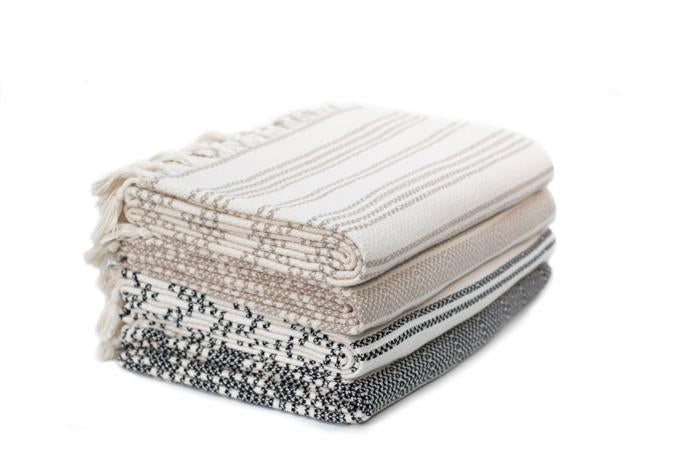 Striped Woven Turkish Throw - Beige with Cream