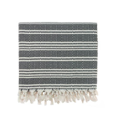 Striped Woven Turkish Throw - Black with Cream 